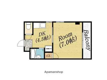 マンション笹倉(1DK/4階)の間取り写真
