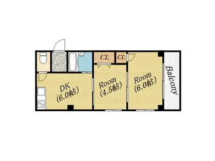 コーポ前海(1LDK/4階)の間取り写真