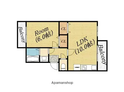 新森パークハイツ(1LDK/2階)の間取り写真