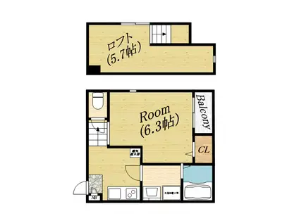 グランシエロ関目高殿(1K/2階)の間取り写真