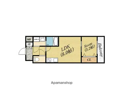 ガルデニア城北公園(1LDK/3階)の間取り写真