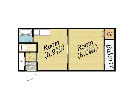 ポパイハイツ(1DK/3階)の間取り写真