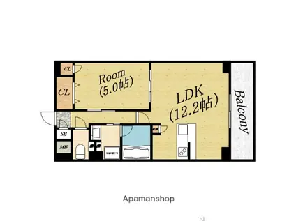 エスタジオ関目高殿(1LDK/1階)の間取り写真