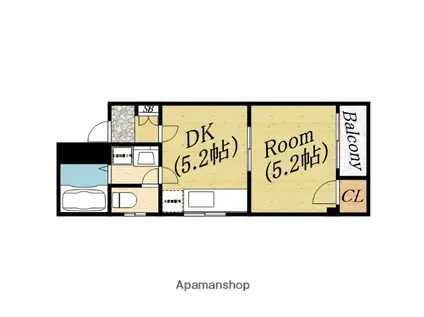 ビッグヒル今市(1DK/4階)の間取り写真