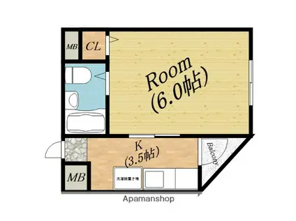 第2松山ハイツ(1K/4階)の間取り写真