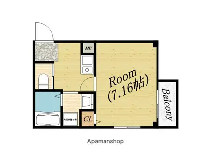 カーサクレスト清水Ⅱ(1K/2階)の間取り写真