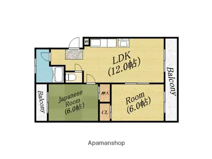 シャトー松原B棟(2LDK/5階)の間取り写真