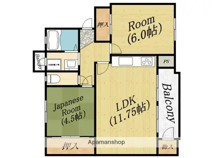 リオ城北(1LDK/2階)の間取り写真