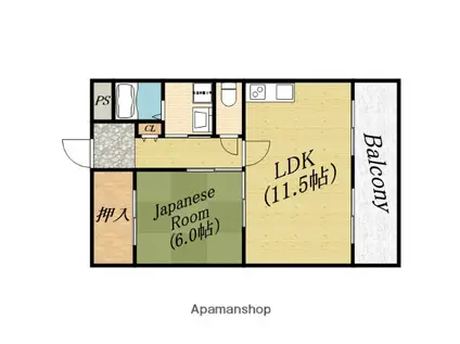 吉田マンション(1LDK/4階)の間取り写真
