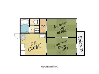 ハイツアサヒB(2DK/1階)の間取り写真