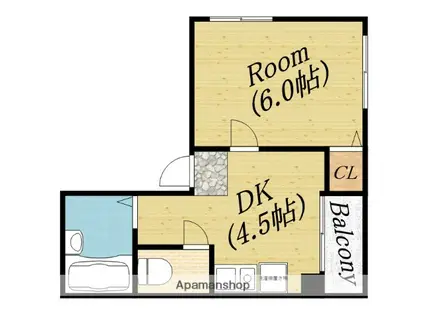 大阪メトロ谷町線 千林大宮駅 徒歩4分 4階建 築28年(1DK/4階)の間取り写真