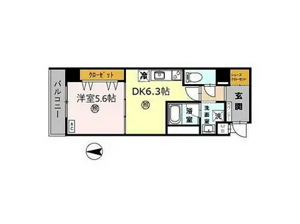 ベルフォーレ イガ(1DK/3階)の間取り写真