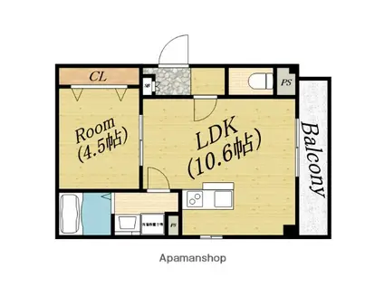 フォレスタ太子橋今市(1LDK/2階)の間取り写真