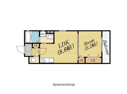 クリエオーレ馬場町(1LDK/3階)の間取り写真