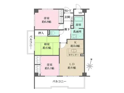 片町線 野崎駅(大阪) 徒歩22分 3階建 築25年(3LDK/2階)の間取り写真