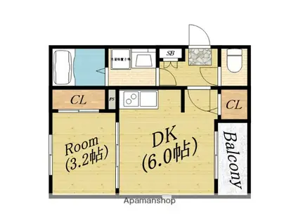 グランディールソレイユ(1DK/1階)の間取り写真