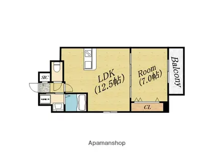 ヴァリウスシンモリ(1LDK/9階)の間取り写真