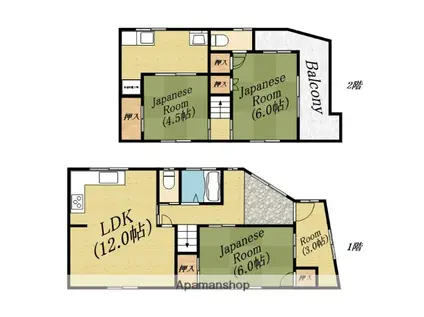 大阪メトロ谷町線 千林大宮駅 徒歩10分 2階建 築55年(4LDK)の間取り写真