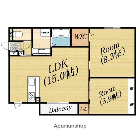 アベニール城北(2LDK/2階)の間取り写真