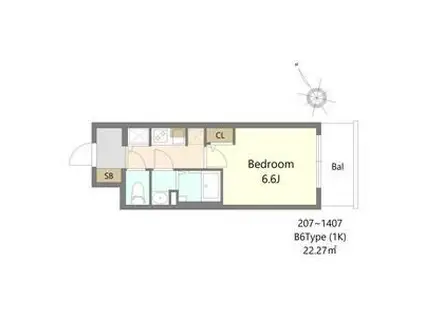 S-RESIDENCE堺湊駅前AZURE(1K/13階)の間取り写真