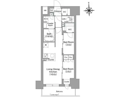 コンフォリア・リヴ博労町一丁目Q(2LDK/8階)の間取り写真