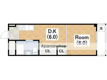 西田辺ハイツ(1DK/4階)の間取り写真