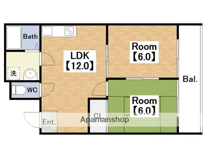 西田ハイツ(2LDK/4階)の間取り写真