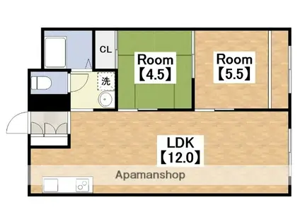 長居東コーポ(2LDK/6階)の間取り写真