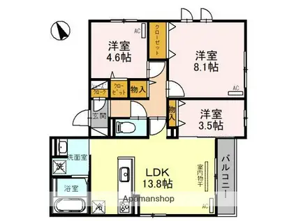 ESPERANZA万代東(3LDK/3階)の間取り写真