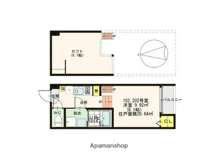 シャイニーサイド(1K/1階)の間取り写真
