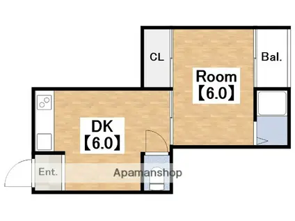 長居グランドハイツ(1DK/4階)の間取り写真