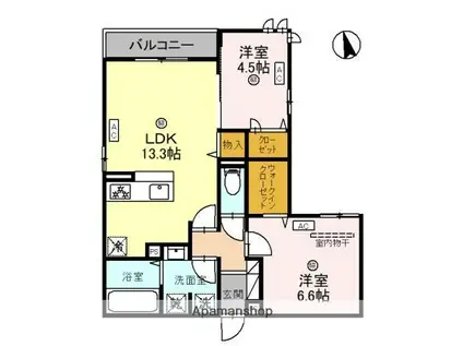 グリーンコート長居西(2LDK/2階)の間取り写真