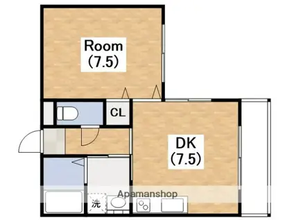 クイーンライフ桑津(1DK/3階)の間取り写真