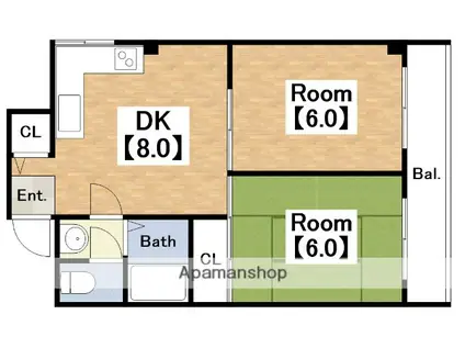 アミティ北畠(2DK/1階)の間取り写真