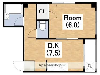 アメニティー長居公園(1DK/4階)の間取り写真