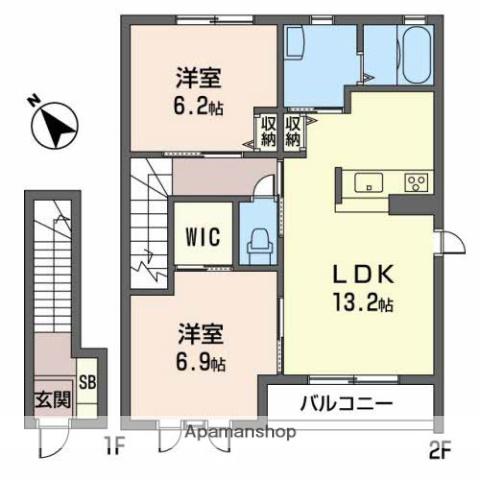 コナハイツ南野(2LDK/2階)の間取り写真