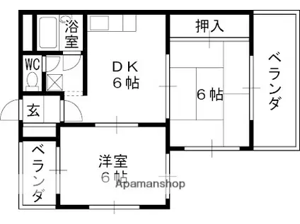 フローレンス西宮Ⅰ(2DK/1階)の間取り写真