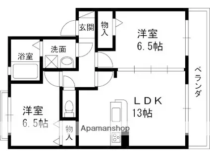 ドミール瓦宮2(2LDK/1階)の間取り写真
