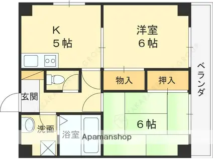 ハイツヤマトⅢ(2DK/2階)の間取り写真