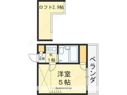 ハッピーヒルズ喜里川(1K/1階)の間取り写真