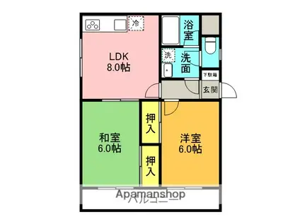 第2グリーンハイツ(2LDK/3階)の間取り写真