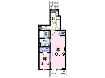 ディアコート口酒井 参番館(2K/1階)の間取り写真