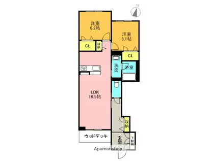 シャーメゾン コルノーリア(2LDK/1階)の間取り写真