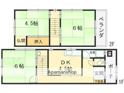阪急電鉄神戸線 武庫之荘駅 徒歩23分 2階建 築55年(3DK)の間取り写真