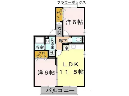 ウィスタリア瑞穂A(2LDK/2階)の間取り写真