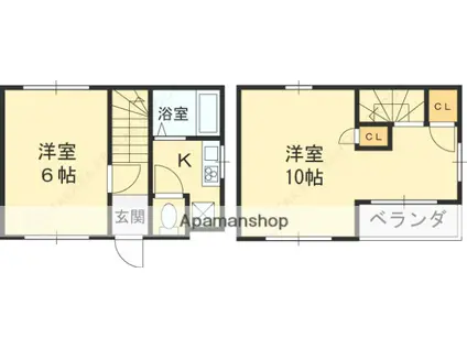 近鉄難波・奈良線 河内花園駅 徒歩9分 2階建 築49年(2K)の間取り写真