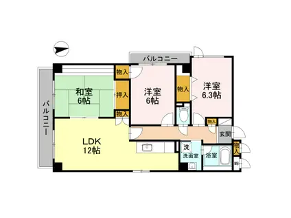 パープルツィン園田(3LDK/1階)の間取り写真