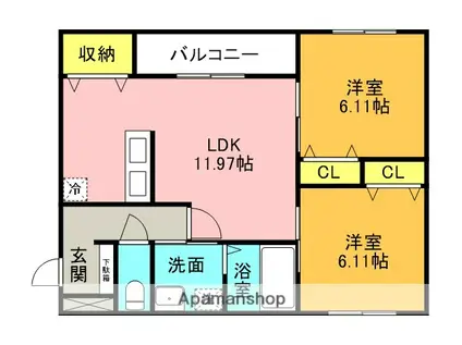 ヴェルメゾン尼崎尾浜町(2LDK/1階)の間取り写真