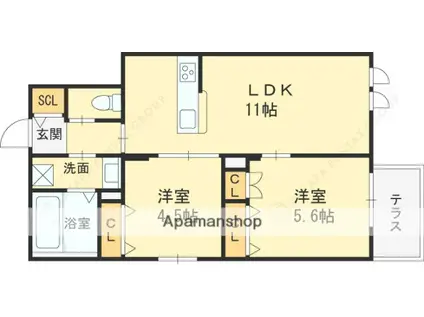 ホワイトガーデン西宮中島町(2LDK/1階)の間取り写真