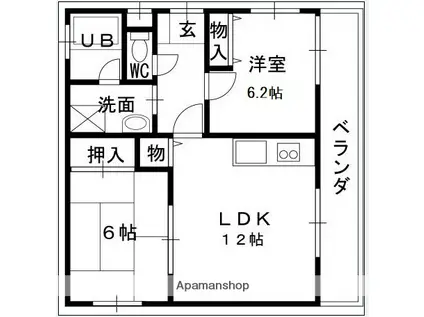 夙川大谷ハウス(2LDK/3階)の間取り写真